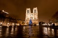 The famous Notre Dame at night in Paris