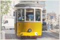 Famous 28 number yellow tram in Lisbon, Portugal