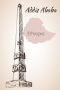 Famous obelisk in Addis Ababa and map Royalty Free Stock Photo