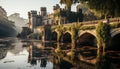 Famous old bridge reflects ancient city majestic Gothic architecture generated by AI