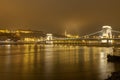 Famous old chain bridge in Budapest at night Royalty Free Stock Photo