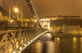 Famous old chain bridge in Budapest at night Royalty Free Stock Photo