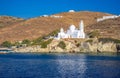 The famous old church of Agia Irini, at the entrance of Yalos, the port of Ios island, Cyclades. Royalty Free Stock Photo