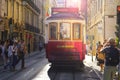 Famous old historic tourist red tram in Lisbon Royalty Free Stock Photo