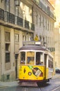 Famous old historic tourist yellow tram in Lisbon Royalty Free Stock Photo