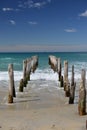 Old poles on St Clair beach in Dunedin Royalty Free Stock Photo