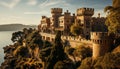Famous old ruin, majestic sunset, ancient bridge, urban skyline generated by AI