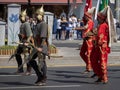 Famous Ottoman military band Mehter and soldiers marching in August 30, Victory Day parade in Ankara. Royalty Free Stock Photo