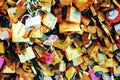 The famous padlocks on one of the bridges over the Seine in Paris in autumn Royalty Free Stock Photo