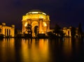 Famous Palace of Fine Arts in Marina, USA at night Royalty Free Stock Photo