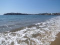 Famous panorama of sandy beach at bay of ACAPULCO city in Mexico with awesome view and impressive waves of Pacific Ocean Royalty Free Stock Photo