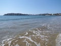 Famous panorama of sandy beach at bay of ACAPULCO city in Mexico with awesome view and waves of Pacific Ocean Royalty Free Stock Photo