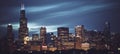 Famous panoramic view of Chicago skyline by night Royalty Free Stock Photo