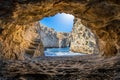 The Papafragkas caves and beach on the Greek island of Milos, Cyclades Royalty Free Stock Photo