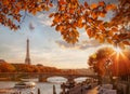 Paris with Eiffel Tower against autumn leaves in France Royalty Free Stock Photo