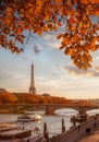 Paris with Eiffel Tower against autumn leaves in France Royalty Free Stock Photo