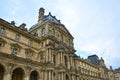 Famous Paris Louvre. People in main courtyard Cour Napoleon with Louvre Museum with Louvre Pyramid