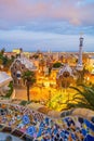 The Famous Park Guell in Spain at sunset