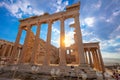 Parthenon temple on a sunset. Ancient greek history.  Parthenon on the hill of the Acropolis, Athens, Greece, Europe Royalty Free Stock Photo