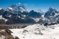 Famous peaks Everest, Lhotse, Nyptse at sunny day. Himalayas Royalty Free Stock Photo