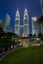 KUALA LUMPUR, MALAYSIA JULY 15: Night view of Petronas Twin Towers (fondly known as KLCC) and the surrounding buildings at during Royalty Free Stock Photo