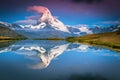 Stunning view with Matterhorn peak and Stellisee lake, Valais, Switzerland Royalty Free Stock Photo