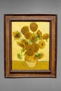 The famous picture bouquet of sunflowers in a vase, still life paintings by the painter Vincent van Gogh, furth version, yellow Royalty Free Stock Photo