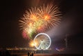 Famous Pier of Schevengen with fireworks, Den Hague the Netherlands Royalty Free Stock Photo