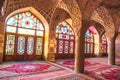 Famous pink mosque decorated with mosaic tiles, Shiraz, Iran.