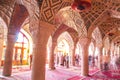 Famous pink mosque decorated with mosaic tiles, Shiraz, Iran.
