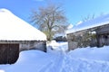 Famous Piornedo mountain village after a snowfall with ancient Palloza houses made with stone and straw. Ancares, Lugo, Galicia, S Royalty Free Stock Photo