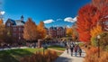 Famous place autumn tree displays vibrant multi colors generated by AI