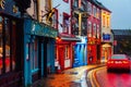 Famous place in the city at night with bars and pubs in Kilkenny, Ireland