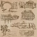 Famous places and architecture - hand drawn vector