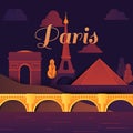 Famous places in Paris, France, yellow and purple tones, paper cut Royalty Free Stock Photo