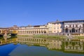 The famous Ponte Vecchio, the Old Bridge and city houses with reflections in the Arno River, Florence, Tuscany, Italy Royalty Free Stock Photo