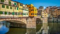 Famous Ponte Vecchio with river Arno at sunset in Florence, Italy Royalty Free Stock Photo