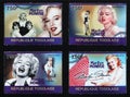 Famous portraits of Marilyn Monroe on a series of stamps