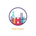 Famous Portugal landmarks silhouette.