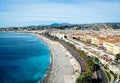 Wonderful view of Nice from above: the roofs of the city, the Mediterranean sea and the Promenade of Anglais. France