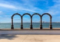 Famous Puerto Vallarta sea promenade, El Malecon, with ocean lookouts, beaches, scenic landscapes hotels and city views Royalty Free Stock Photo