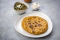 Cornmeal breads and  mustard leaves curry, famous Indian food specially prepared in winters, makki ki roti - sarson ka saag Royalty Free Stock Photo