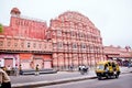 Famous Rajasthan landmark - Hawa Mahal palace, Palace of the Winds. The brisk movement b