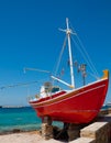 The famous red boat-restaurant with an octopus