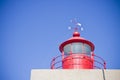 The famous red lighthouse of NazarÃÂ©, the place further to the west of Europe & x28;Portugal& x29;