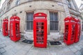 Famous red telephone booths in Covent Garden street, London, England Royalty Free Stock Photo