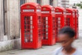 Famous red telephone booths in Covent Garden street, London, England