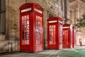 Famous red telephone booths in the evening, Covent Garden street, London, England Royalty Free Stock Photo