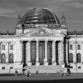 Berlin, Germany - July 26, 2020 - The famous Reichstag building, seat of the German Parliament Deutscher Bundestag in Black and Royalty Free Stock Photo