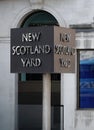 Famous revolving New Scotland Yard sign outside the headquarters of the Metropolitan Police